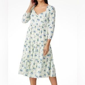 Sweet Baby Jamie Ivory Floral Print Tiered 3/4 Sleeve Midi Dress Size XS NEW